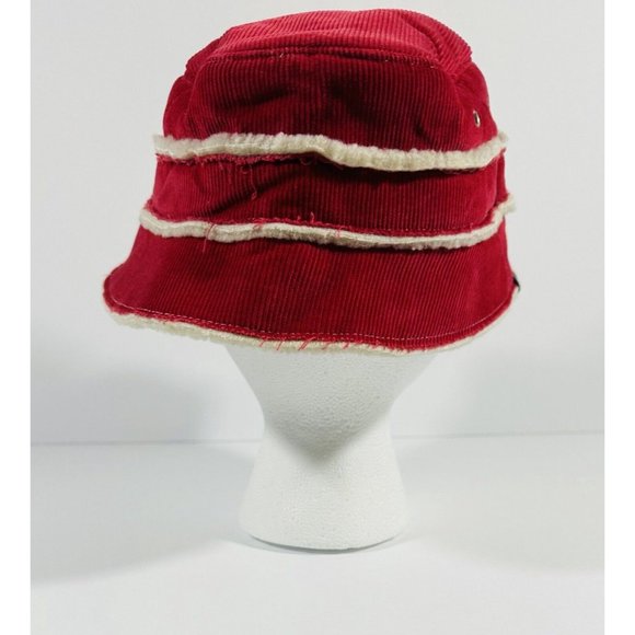 Gap Bucket Hat Red Corduroy Sherpa Lined Unisex S/M Warm Y2K Fashion Cap Winter - Picture 7 of 9